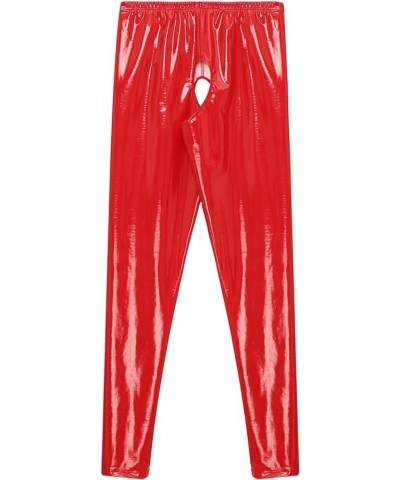 Women's Wetlook Leather Leggings Elastic Waistband Cutout Tights Pants High-Waisted Trousers Red $9.52 Leggings