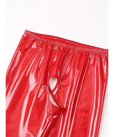 Women's Wetlook Leather Leggings Elastic Waistband Cutout Tights Pants High-Waisted Trousers Red $9.52 Leggings