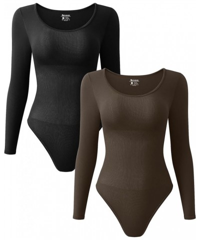 Women's 2 Piece Bodysuits Sexy Ribbed One Piece Long Sleeve Crew Neck Tops Bodysuits Black,darkbrown $15.96 Bodysuits