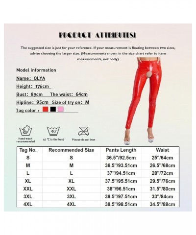 Women's Wetlook Leather Leggings Elastic Waistband Cutout Tights Pants High-Waisted Trousers Red $9.52 Leggings