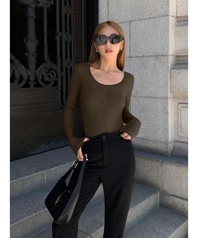 Women's 2 Piece Bodysuits Sexy Ribbed One Piece Long Sleeve Crew Neck Tops Bodysuits Black,darkbrown $15.96 Bodysuits