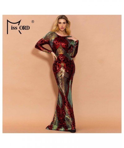 Women Long Sleeve Backless Sequin Gown Female Maxi Elegant Dress Red $43.55 Dresses