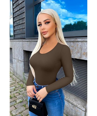 Women's 2 Piece Bodysuits Sexy Ribbed One Piece Long Sleeve Crew Neck Tops Bodysuits Black,darkbrown $15.96 Bodysuits