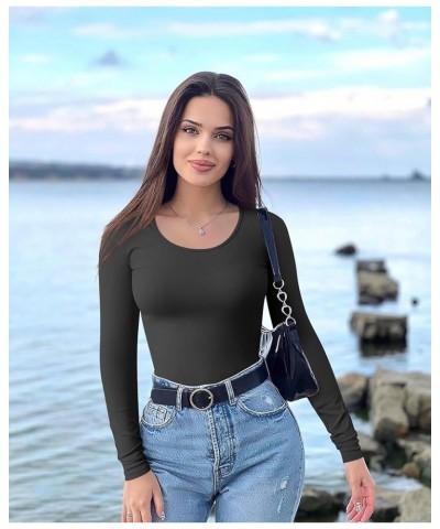 Women's 2 Piece Bodysuits Sexy Ribbed One Piece Long Sleeve Crew Neck Tops Bodysuits Black,darkbrown $15.96 Bodysuits