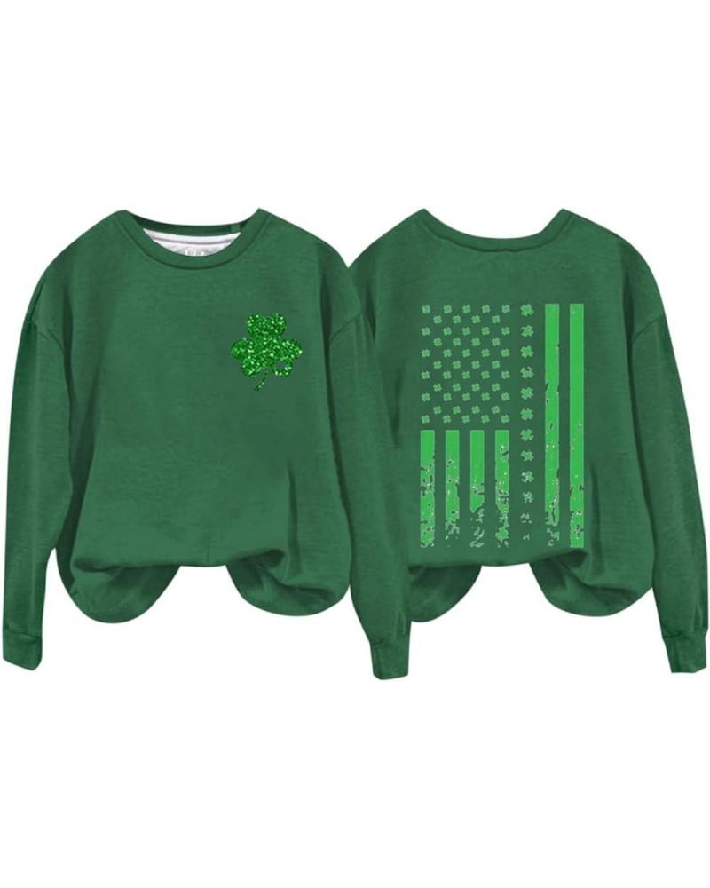 Womens Shamrock American Flag Sweatshirt St Patricks Day Irish Clover Long Sleeve Hoodie/NO Hood Pullovers Tops NO hood A7-gr...