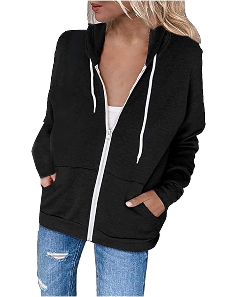 Womens Lightweight Color Block Hooded Sweaters Drawstring Hoodies Pullover Sweatshirts Long Sleeve Zip Up Hoodies I-black $9....