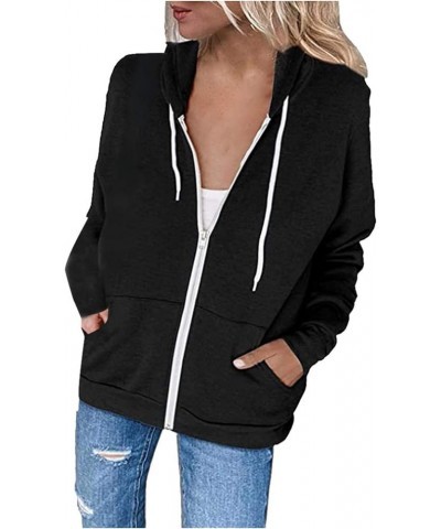 Womens Lightweight Color Block Hooded Sweaters Drawstring Hoodies Pullover Sweatshirts Long Sleeve Zip Up Hoodies I-black $9....