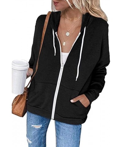 Womens Lightweight Color Block Hooded Sweaters Drawstring Hoodies Pullover Sweatshirts Long Sleeve Zip Up Hoodies I-black $9....