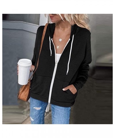 Womens Lightweight Color Block Hooded Sweaters Drawstring Hoodies Pullover Sweatshirts Long Sleeve Zip Up Hoodies I-black $9....