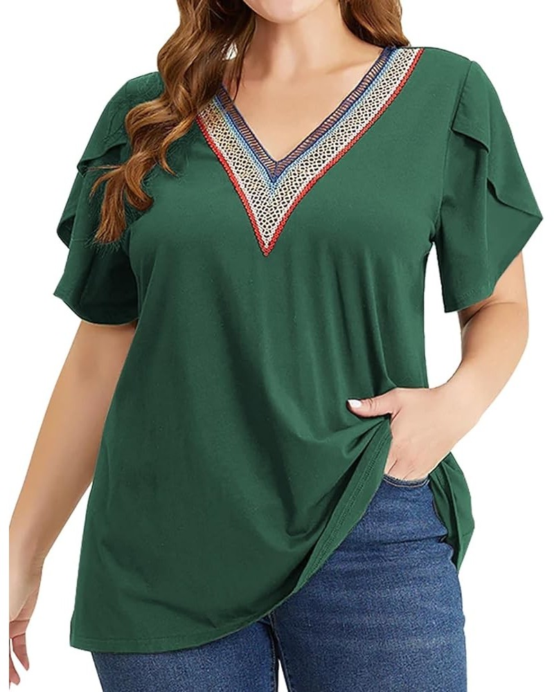 Plus Size Tops for Women Summer V Neck Shorts Sleeve Tunic Shirts 2024 New Size 14-26 1XL-4XL Dark Green $11.75 Tops