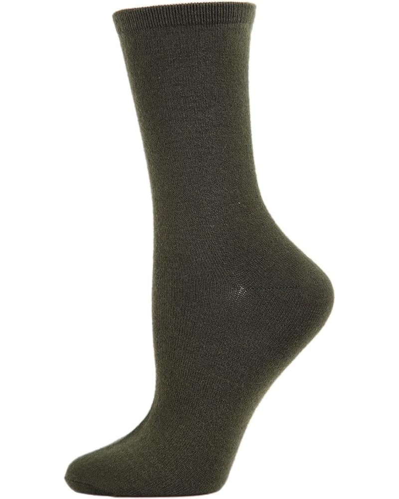 Women's Solid Soft Flat Knit Cashmere Blend Crew Sock Kombu Green $10.17 Socks