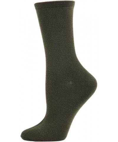 Women's Solid Soft Flat Knit Cashmere Blend Crew Sock Kombu Green $10.17 Socks