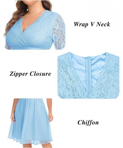 Plus Size Lace Chiffon Wrap V Neck Dresses Women Cocktail Wedding Guest Midi Dress Light Blue $28.80 Dresses