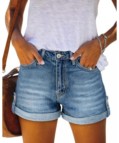 Women's Denim Shorts Mid Waist Jean Short A4-blue $21.45 Shorts