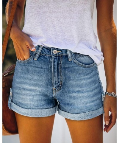 Women's Denim Shorts Mid Waist Jean Short A4-blue $21.45 Shorts