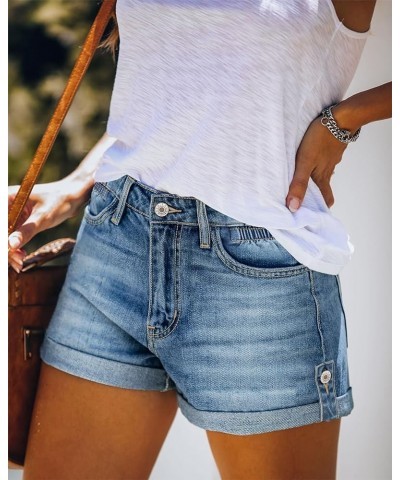 Women's Denim Shorts Mid Waist Jean Short A4-blue $21.45 Shorts