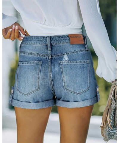 Women's Denim Shorts Mid Waist Jean Short A4-blue $21.45 Shorts