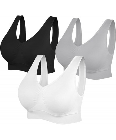 Womens Sports Bras, Yoga Comfort Seamless Stretchy Sports Bra for Women 3 Pack Black White Grey $15.33 Lingerie