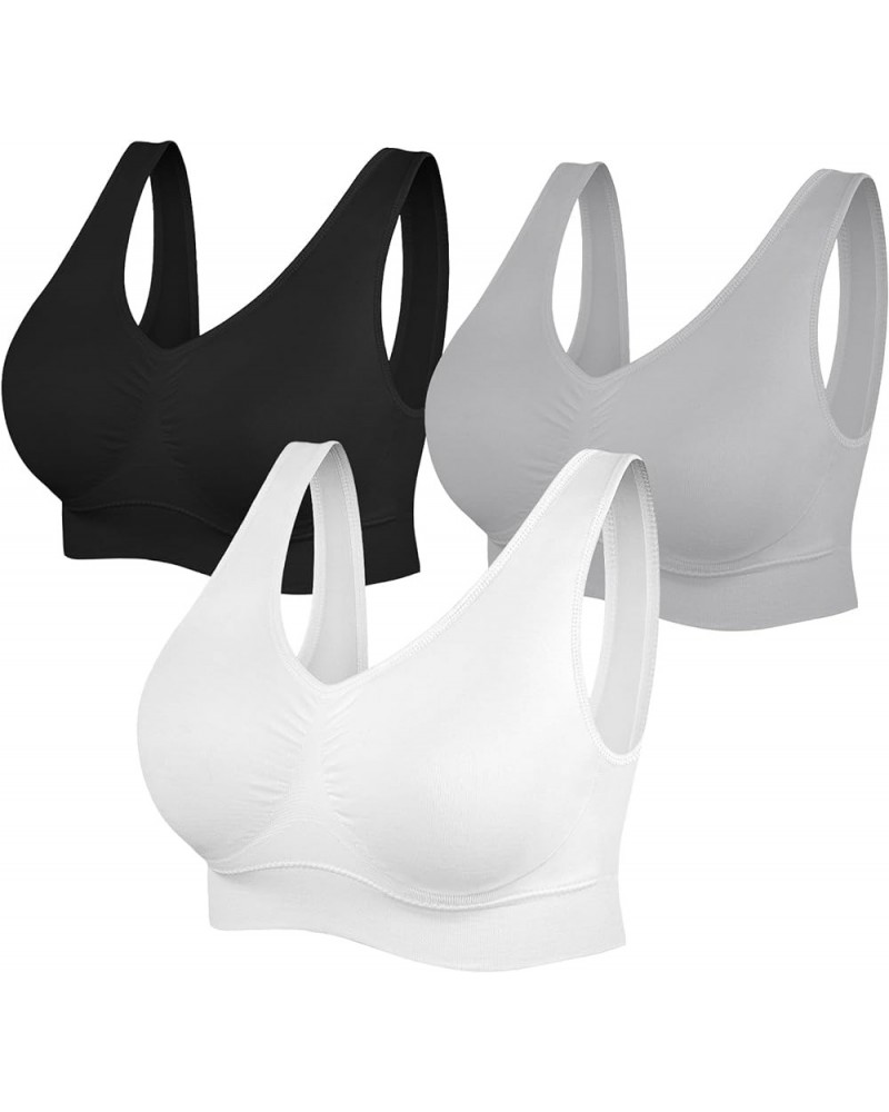 Womens Sports Bras, Yoga Comfort Seamless Stretchy Sports Bra for Women 3 Pack Black White Grey $15.33 Lingerie