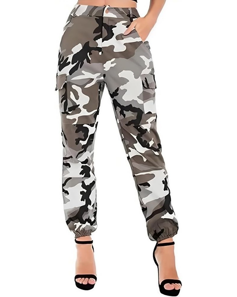 Women's High Waist Cargo Jogger Camo Pants with Pockets Slim Casual Camouflage Combat Hiking Active Sweatpants 2314greycamo $...