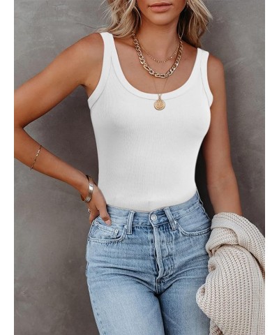 Ribbed Tank Top for Women Summer Fitted Basic Cami Sleeveless Tops Scoop Neck Shirt White $12.47 Tanks