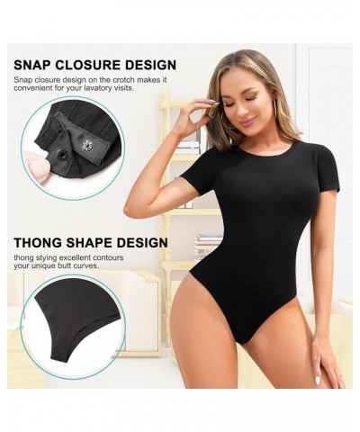 Women's Short Sleeve Bodysuits V Neck T Shirt Round Neck Going out Tops for Women Thong Jumpsuits Black-round Neck $13.10 Bod...