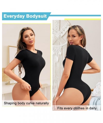 Women's Short Sleeve Bodysuits V Neck T Shirt Round Neck Going out Tops for Women Thong Jumpsuits Black-round Neck $13.10 Bod...