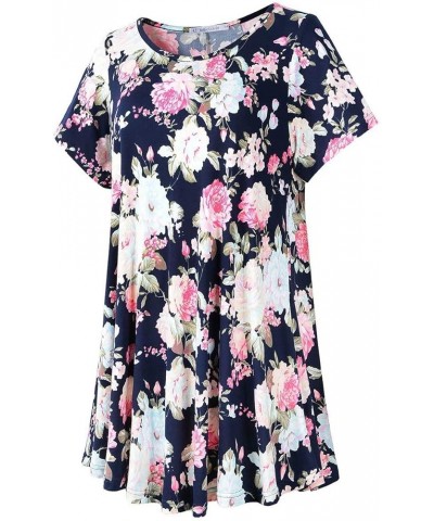 Women Plus Size Tops Summer Tunic Short Sleeve Loose Fit T-Shirt Flower02 $8.50 Tops