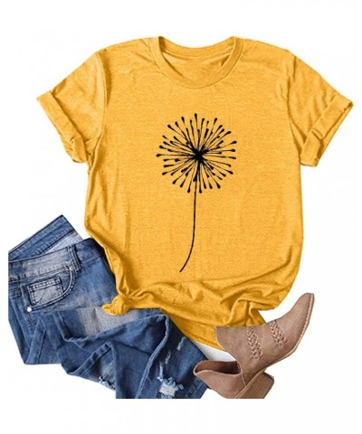 2023 Summer Women Crew Neck Casual Floral Sunflower Tops Short Sleeve Tees Shirts Cotton Blouses A-yellow $9.82 T-Shirts