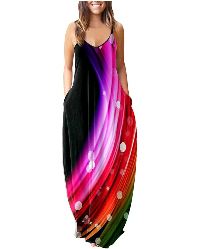 Summer Dresses for Women Casual Sexy Spaghetti Strap Maxi Dress Sleeveless Plus Size Long Cami Sun Dress with Pockets E1 Pink...