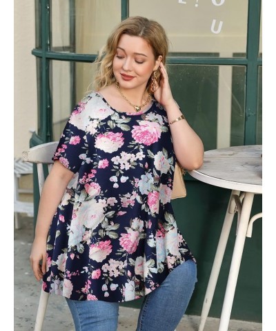 Women Plus Size Tops Summer Tunic Short Sleeve Loose Fit T-Shirt Flower02 $8.50 Tops