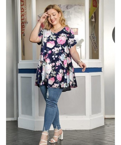 Women Plus Size Tops Summer Tunic Short Sleeve Loose Fit T-Shirt Flower02 $8.50 Tops