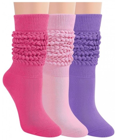 Slouch Socks Women 3 Pairs Scrunch Knit Knee High Boot Socks Size 6-11 Light Purple-pink-rose $12.73 Activewear