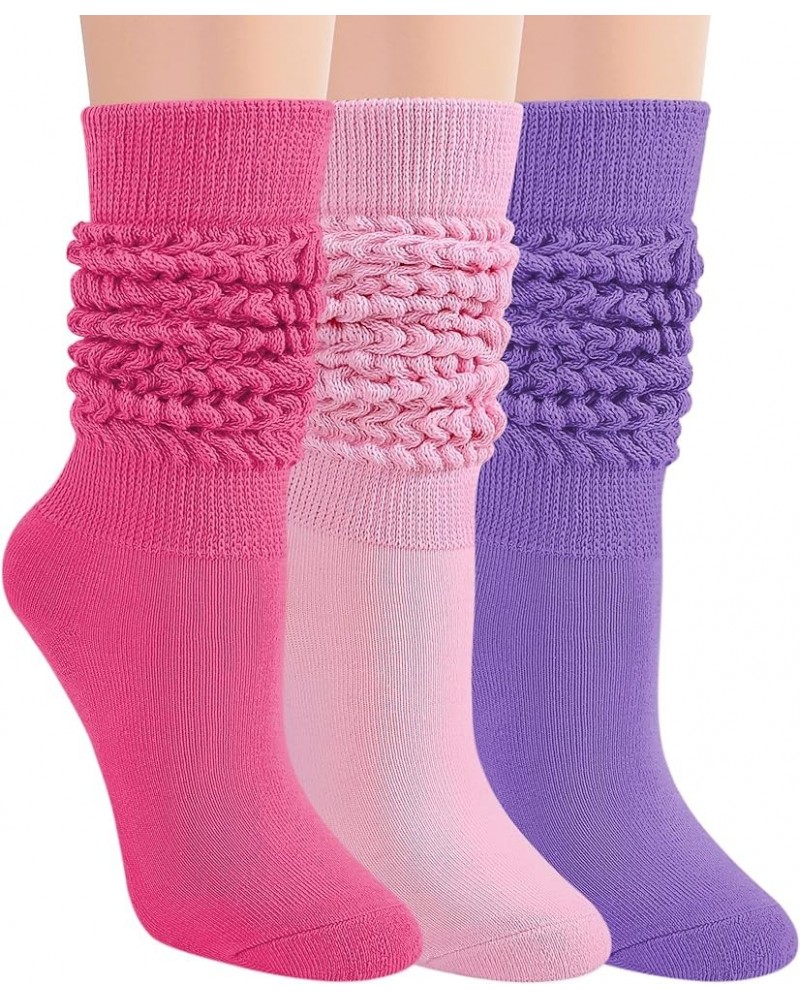 Slouch Socks Women 3 Pairs Scrunch Knit Knee High Boot Socks Size 6-11 Light Purple-pink-rose $12.73 Activewear