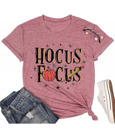 Teacher Halloween Shirt for Women Funny Hocus Pocus Tshirt Cute Pumpkin Graphic Tees Teacher Fall Season Tops Pink $8.40 T-Sh...