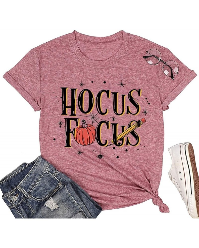 Teacher Halloween Shirt for Women Funny Hocus Pocus Tshirt Cute Pumpkin Graphic Tees Teacher Fall Season Tops Pink $8.40 T-Sh...