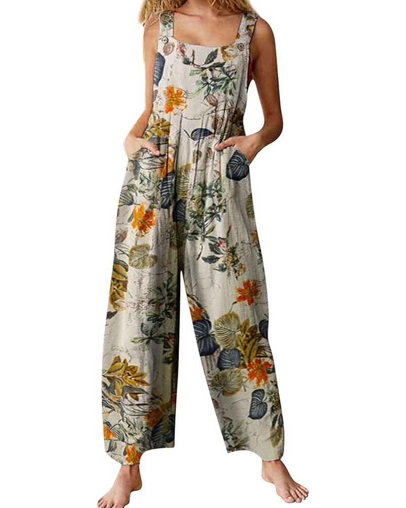 Womens Harem Jumpsuit Summer Casual Loose Boho Floral Doodle Pants One Piece Overalls Rompers with Pockets B Yellow $8.61 Ove...