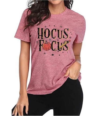 Teacher Halloween Shirt for Women Funny Hocus Pocus Tshirt Cute Pumpkin Graphic Tees Teacher Fall Season Tops Pink $8.40 T-Sh...