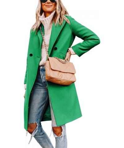 Women's Winter Wool Coat Casual Notch Lapel Single-Breasted Peacoat Green $33.14 Coats