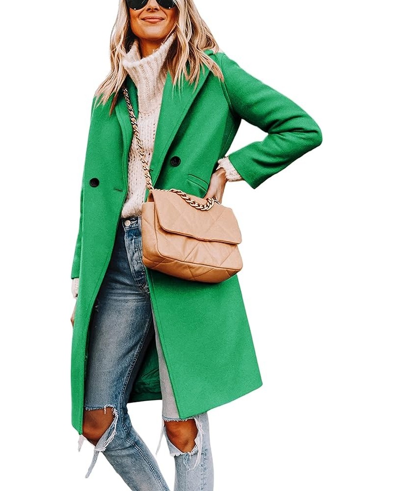 Women's Winter Wool Coat Casual Notch Lapel Single-Breasted Peacoat Green $33.14 Coats