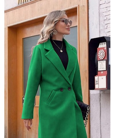 Women's Winter Wool Coat Casual Notch Lapel Single-Breasted Peacoat Green $33.14 Coats