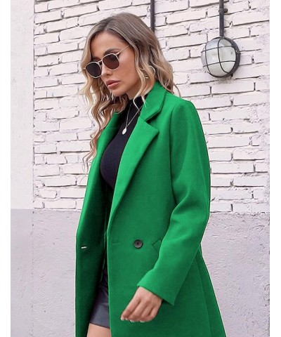 Women's Winter Wool Coat Casual Notch Lapel Single-Breasted Peacoat Green $33.14 Coats