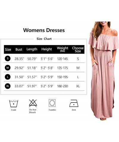 Womens Off The Shoulder Ruffle Party Dress Casual Side Split Beach Long Maxi Dresses with Pockets Fogblue $21.58 Dresses