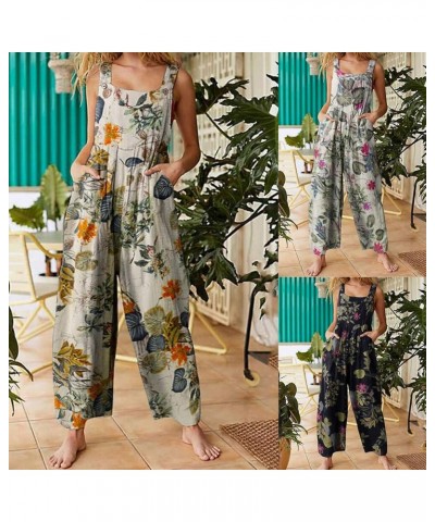 Womens Harem Jumpsuit Summer Casual Loose Boho Floral Doodle Pants One Piece Overalls Rompers with Pockets B Yellow $8.61 Ove...