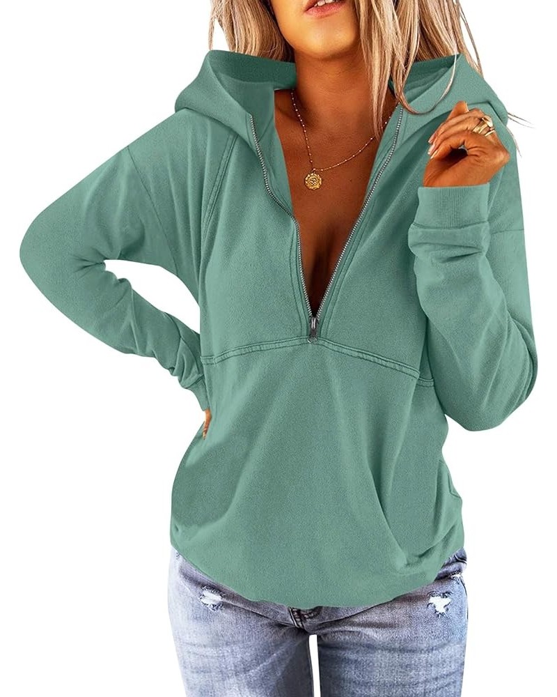 Women's Hoodies Half Zip Fleece Sweatshirts Long Sleeve Lined Collar Zipper Loose Casual Hooded Pullover Tops Sage Green $18....