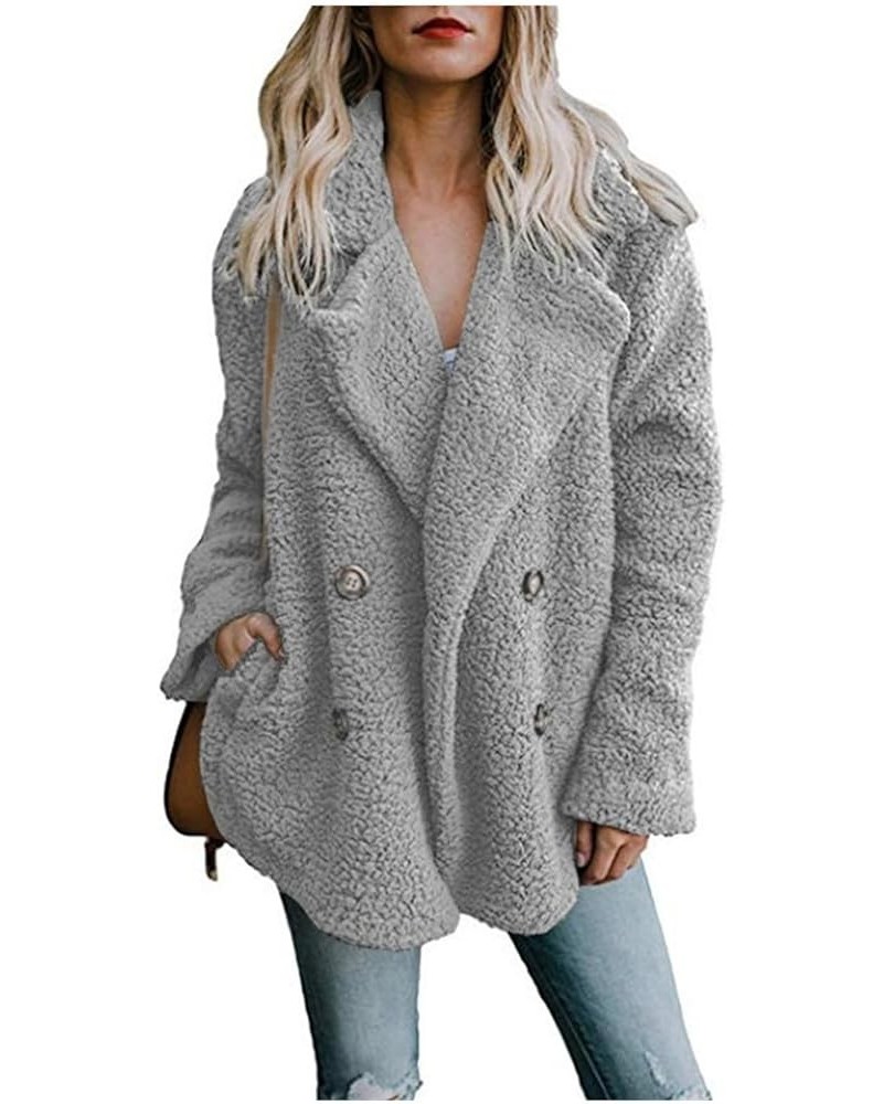 Winter Fuzzy Coats for Women Oversize Cozy Lapel Outwear Slouchy Lapel Sherpa Outwear Solid Comfy Button Down Coats Grey $11....