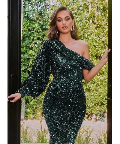 Sparkly Sequin Long Prom Dresses for Women One Shoulder Mermaid Formal Evening Party Gowns with Slit 2024 YO117 D-purple $29....