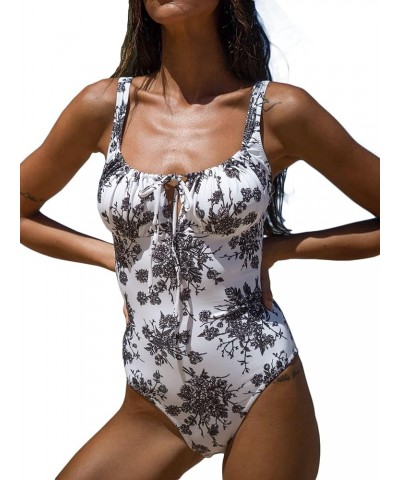 Women’s Tie Floral Sexy One-Piece Tankini Bathing Suits Slimming Swimsuit Black1 $19.35 Swimsuits