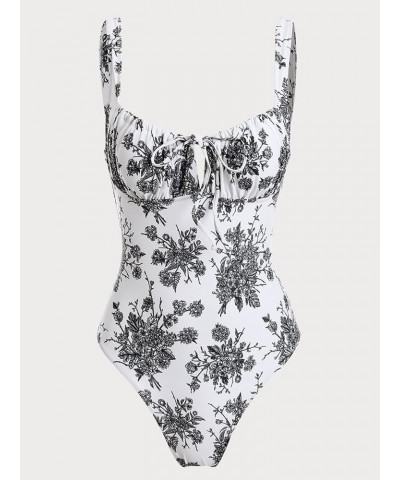 Women’s Tie Floral Sexy One-Piece Tankini Bathing Suits Slimming Swimsuit Black1 $19.35 Swimsuits