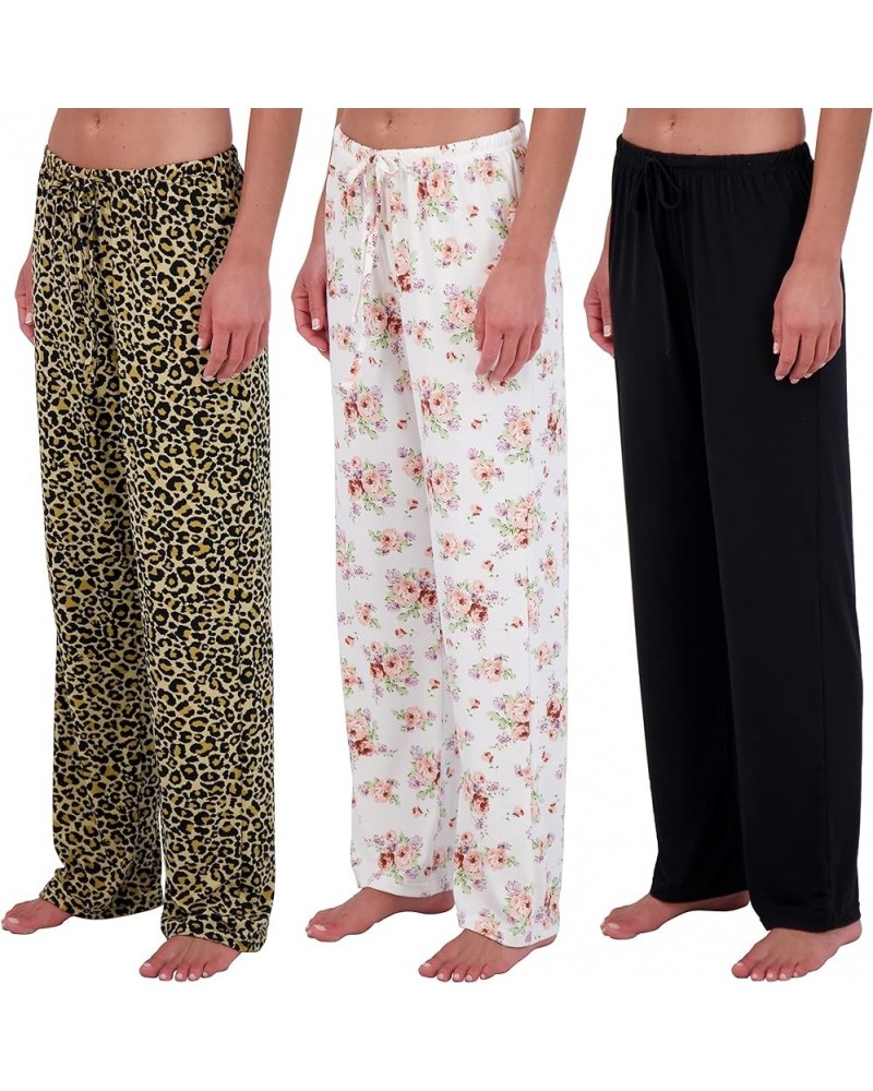 3 Pack: Women’s Ultra-Soft Comfy Pajama Lounge Pants Elegant Sleepwear (Available In Fleece & Soft Knit) Plus Size Soft Knit ...